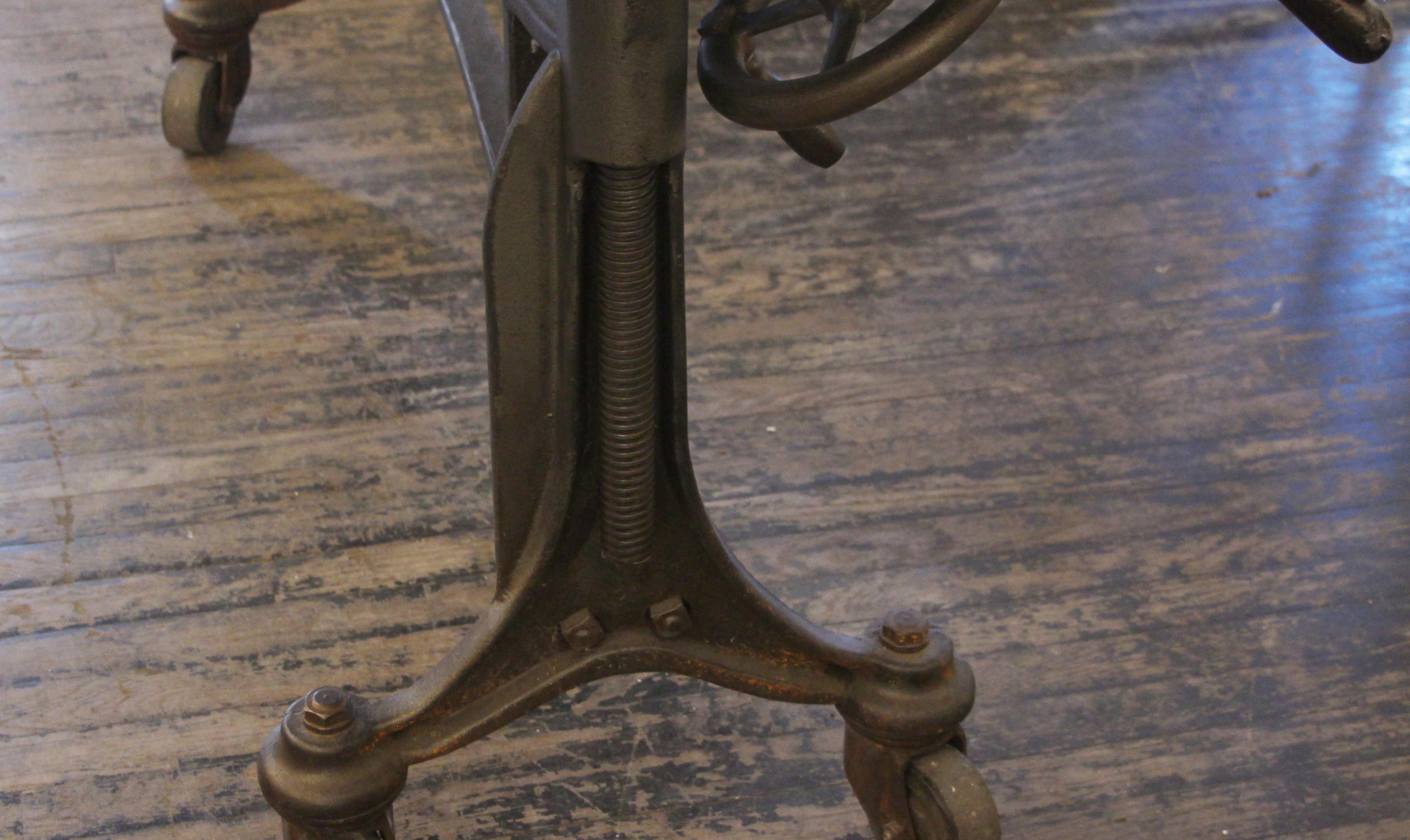 1925 Hamilton Printer's Flat Top Table with Cast Iron Base and Steel Top 2
