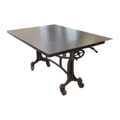1925 Hamilton Printer's Flat Top Table with Cast Iron Base and Steel Top