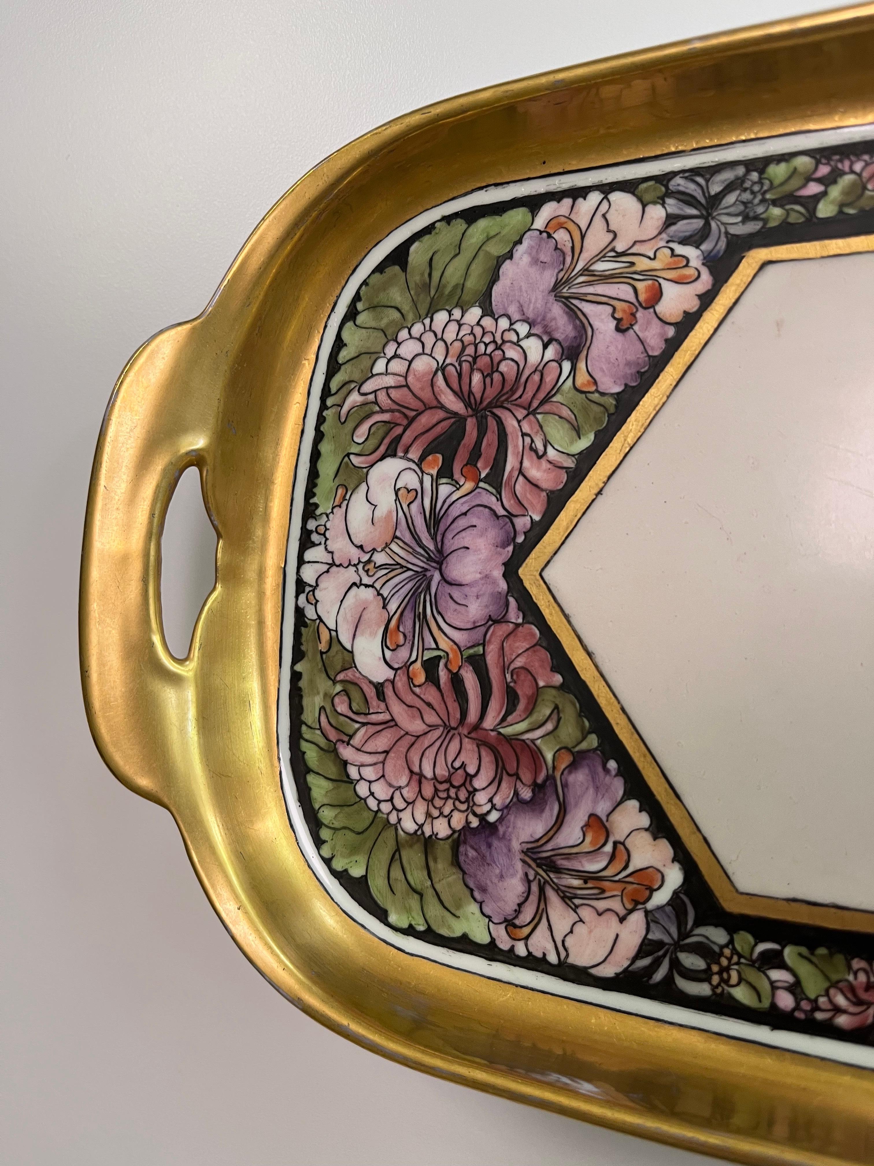 1925 Handbemalte Gold- und Blumenplatte Moritz Zdekaur Österreichische Mildred Icke (Art déco) im Angebot