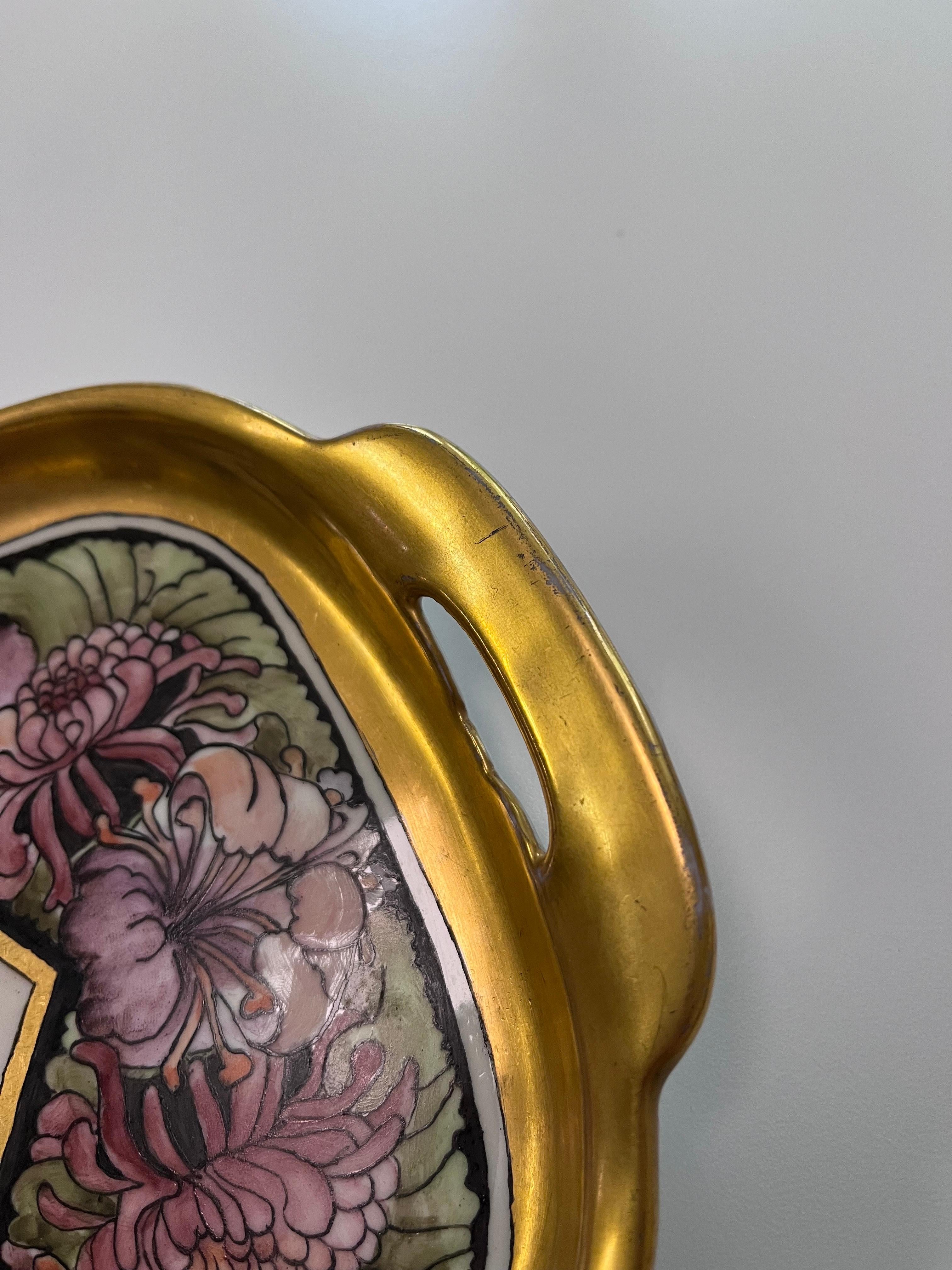 1925 Handbemalte Gold- und Blumenplatte Moritz Zdekaur Österreichische Mildred Icke (Porzellan) im Angebot