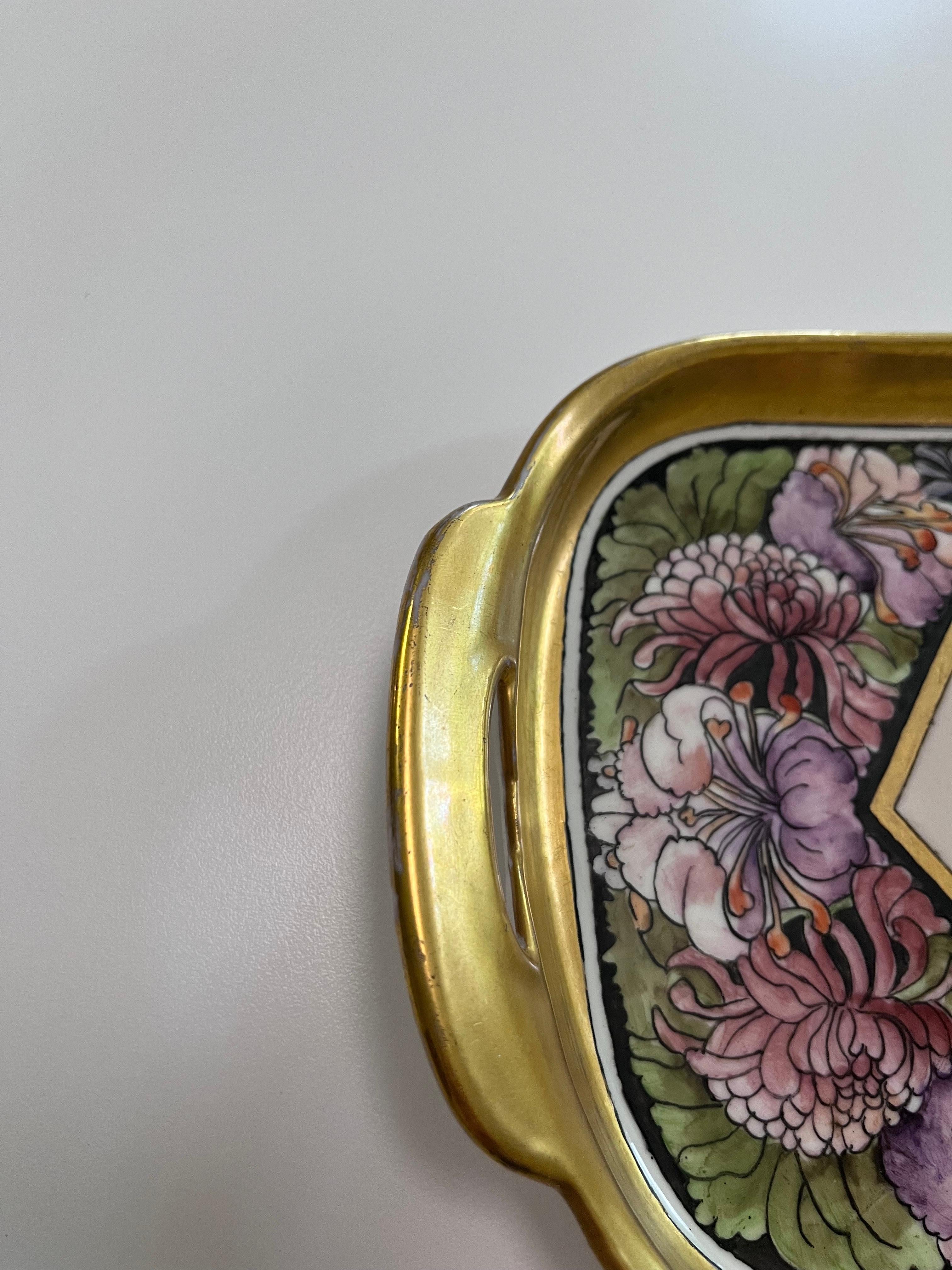 1925 Handbemalte Gold- und Blumenplatte Moritz Zdekaur Österreichische Mildred Icke im Angebot 1