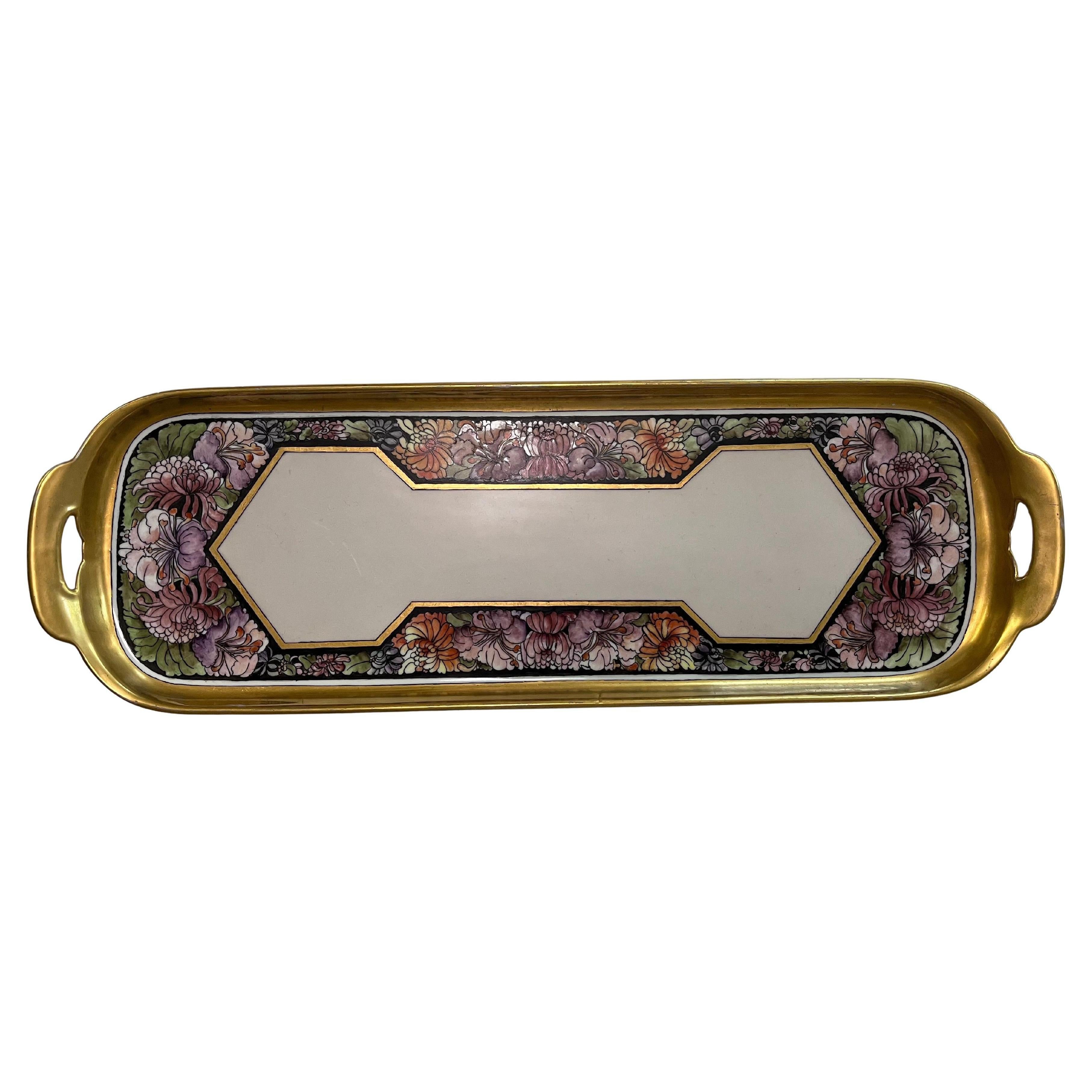 1925 Handbemalte Gold- und Blumenplatte Moritz Zdekaur Österreichische Mildred Icke im Angebot