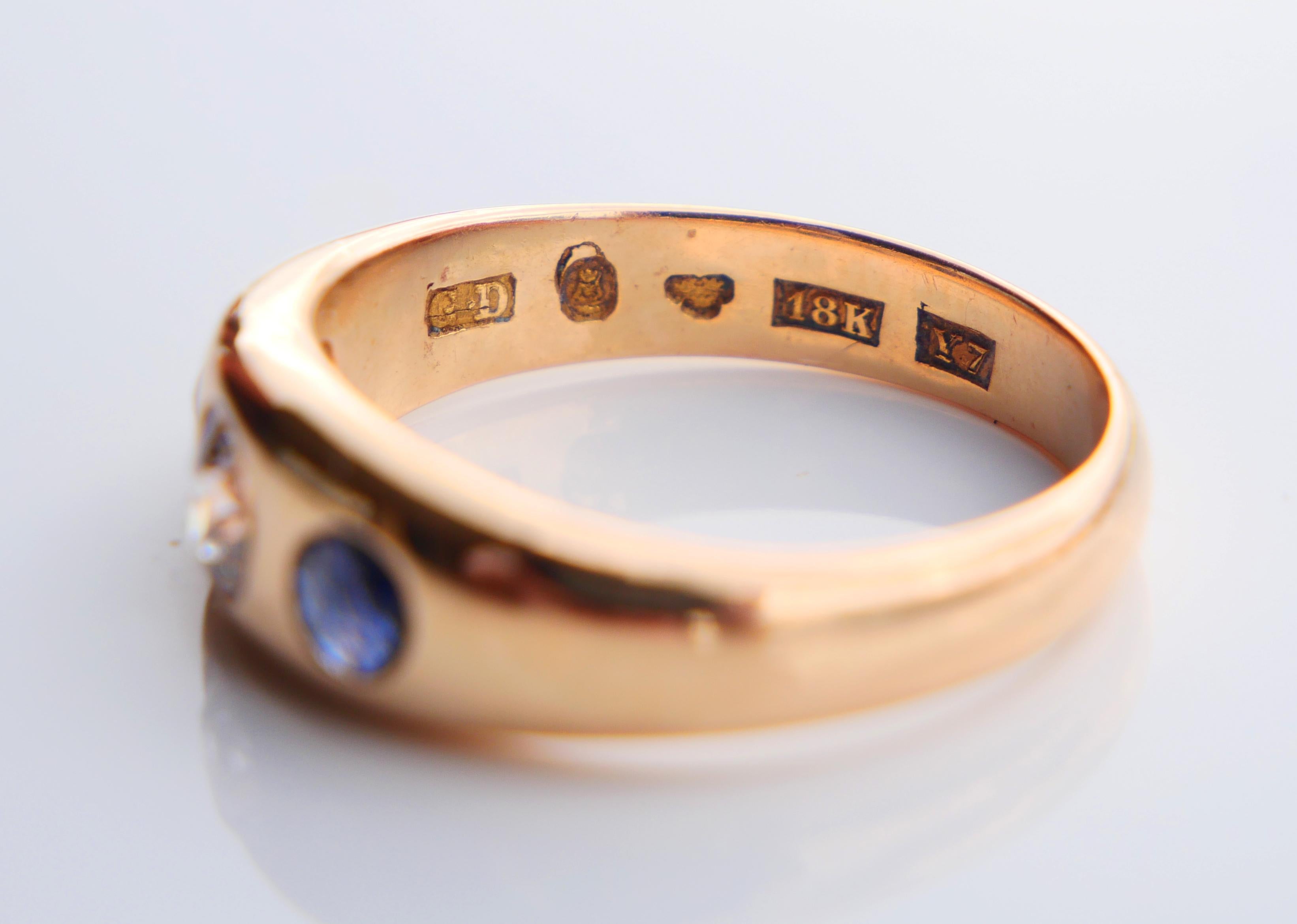 1925 Männer Lord Ring 0.5ct Diamant 0.8ctw Saphire massiv 18K Gold ØUS10 / 8.3 gr im Angebot 8
