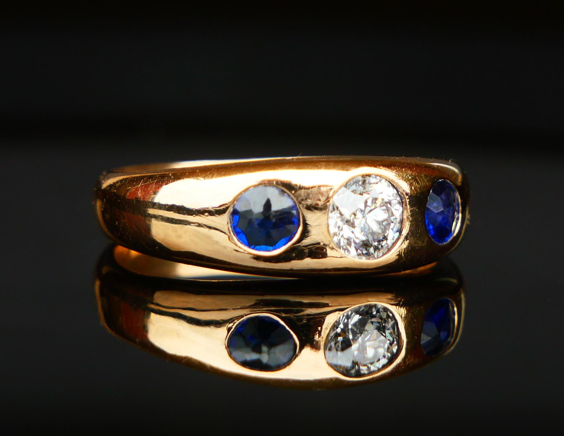 1925 Männer Lord Ring 0.5ct Diamant 0.8ctw Saphire massiv 18K Gold ØUS10 / 8.3 gr (Art déco) im Angebot