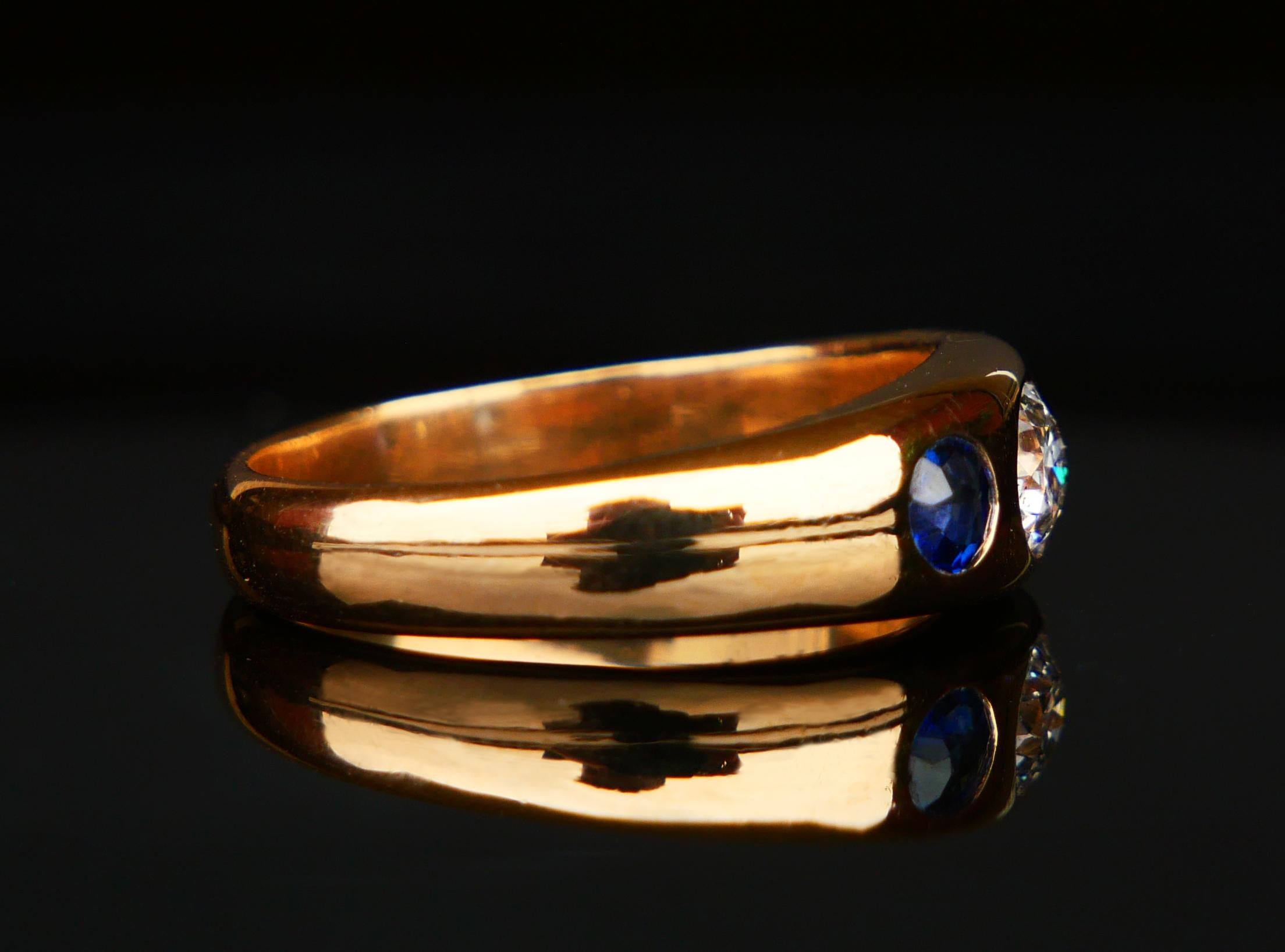 1925 Männer Lord Ring 0.5ct Diamant 0.8ctw Saphire massiv 18K Gold ØUS10 / 8.3 gr (Alteuropäischer Schliff) im Angebot