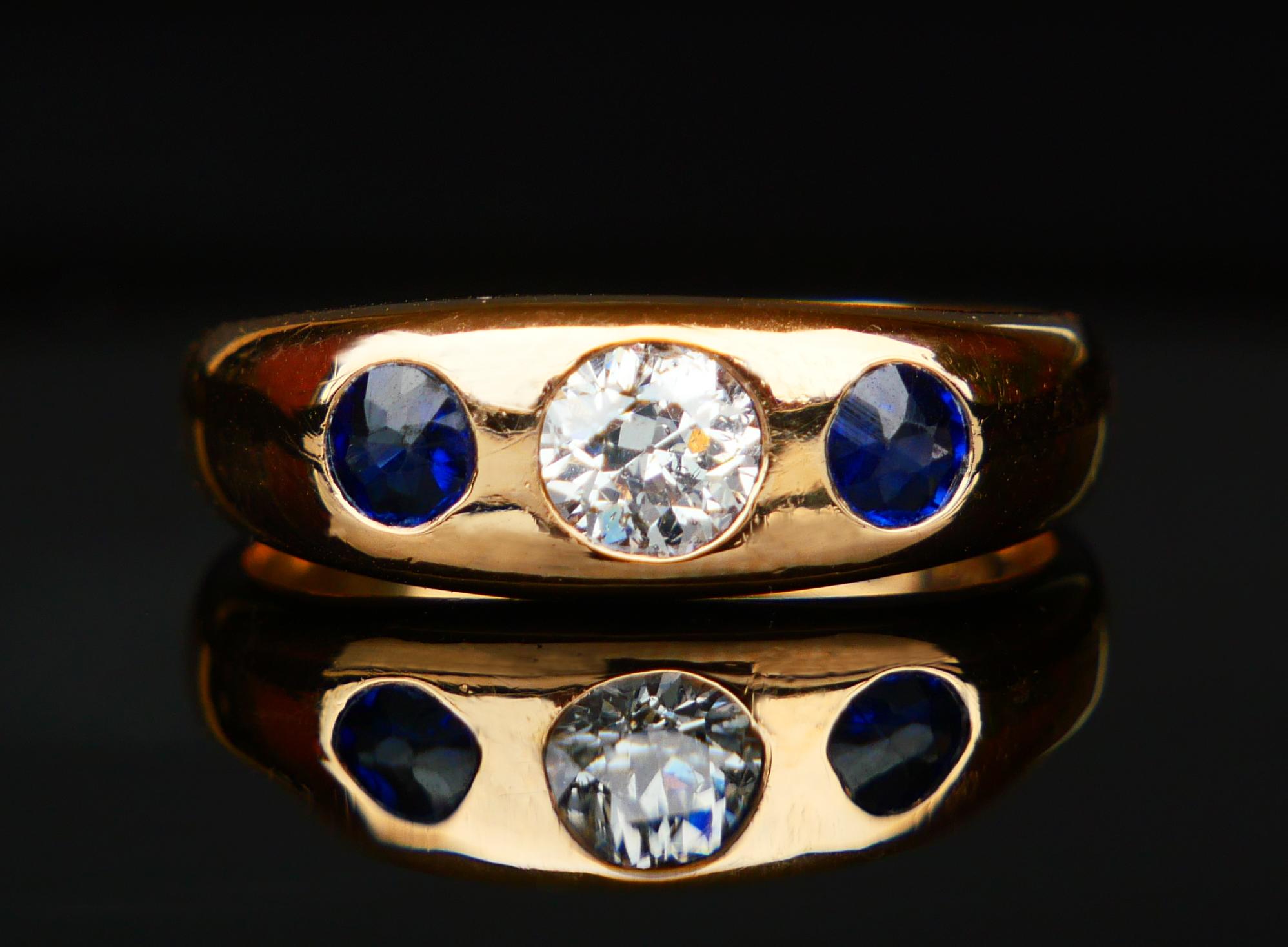 1925 Männer Lord Ring 0.5ct Diamant 0.8ctw Saphire massiv 18K Gold ØUS10 / 8.3 gr Herren im Angebot