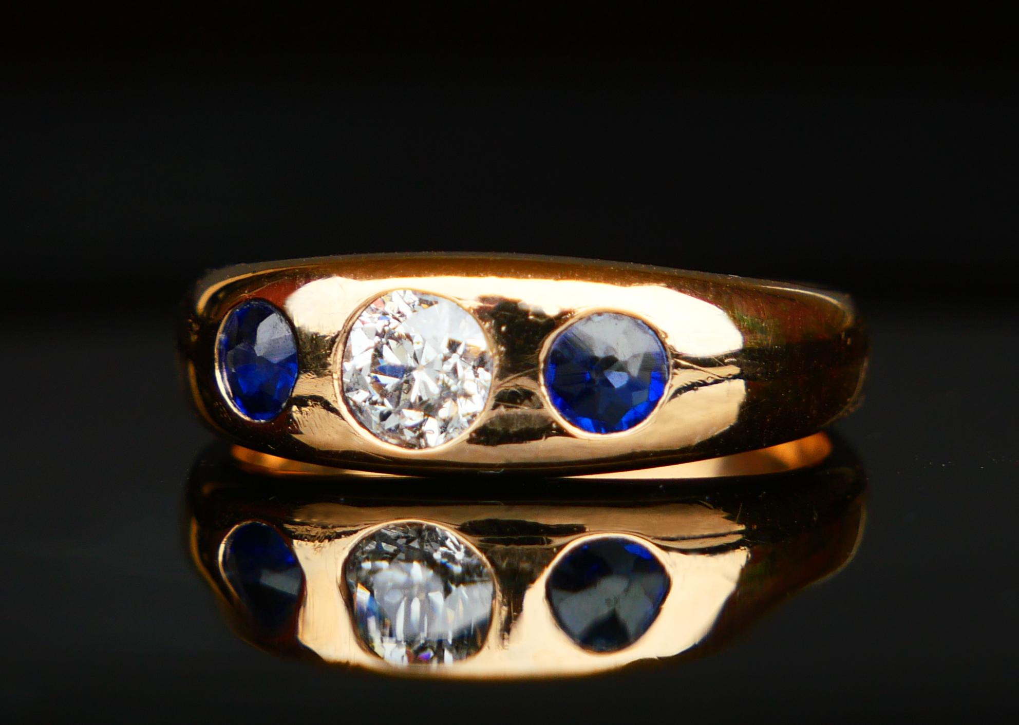 1925 Männer Lord Ring 0.5ct Diamant 0.8ctw Saphire massiv 18K Gold ØUS10 / 8.3 gr im Angebot 1