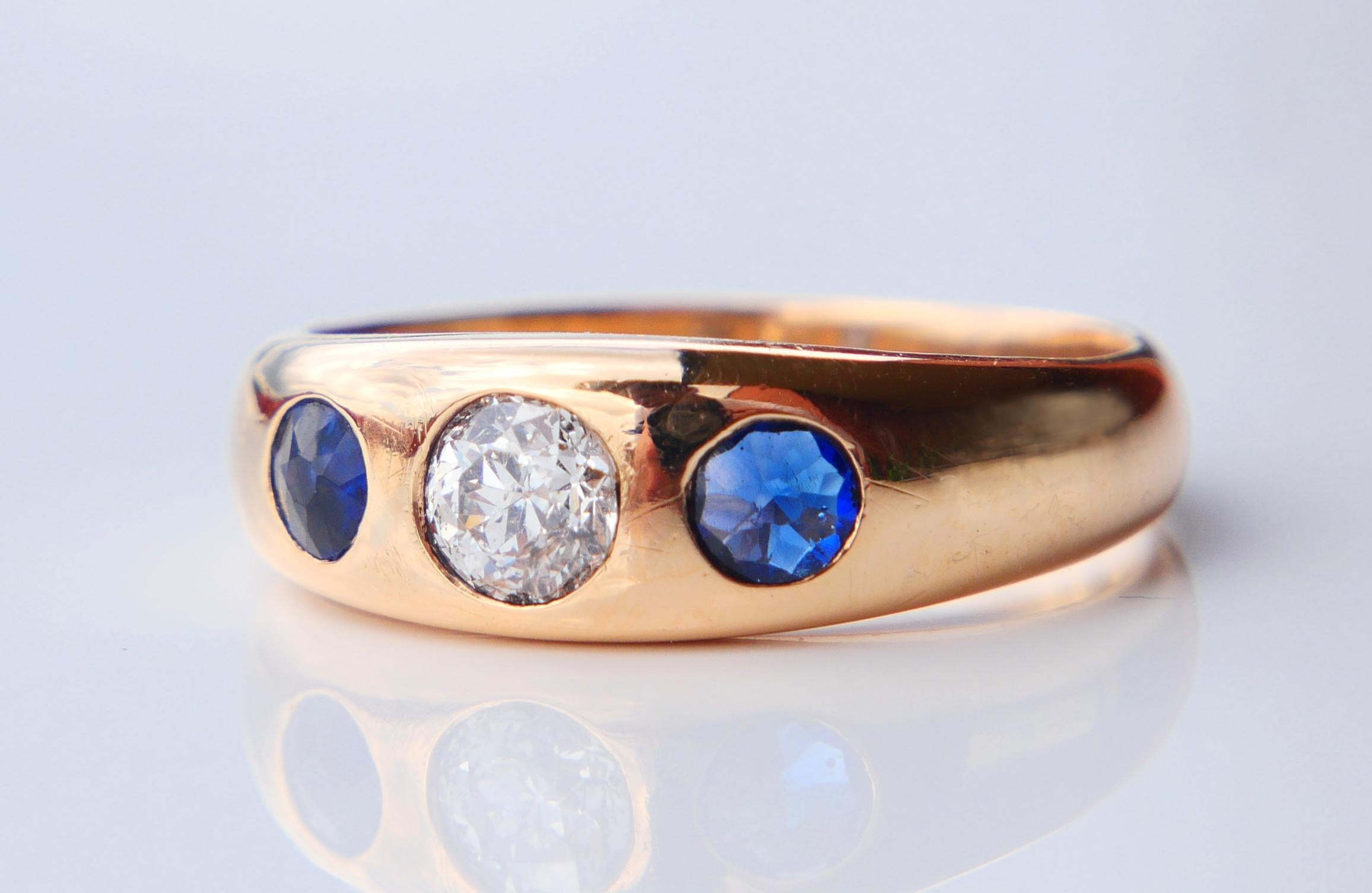 1925 Männer Lord Ring 0.5ct Diamant 0.8ctw Saphire massiv 18K Gold ØUS10 / 8.3 gr im Angebot 3