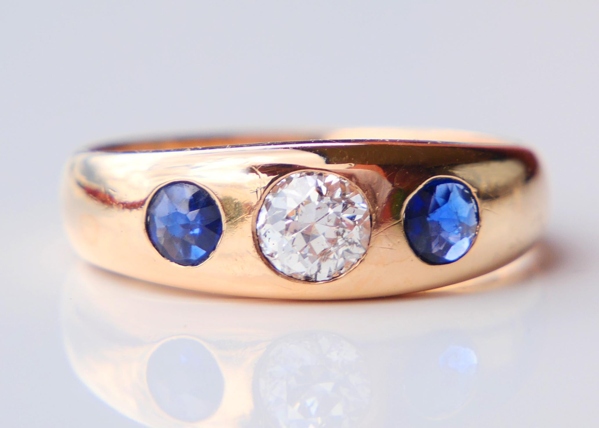 1925 Männer Lord Ring 0.5ct Diamant 0.8ctw Saphire massiv 18K Gold ØUS10 / 8.3 gr im Angebot 4