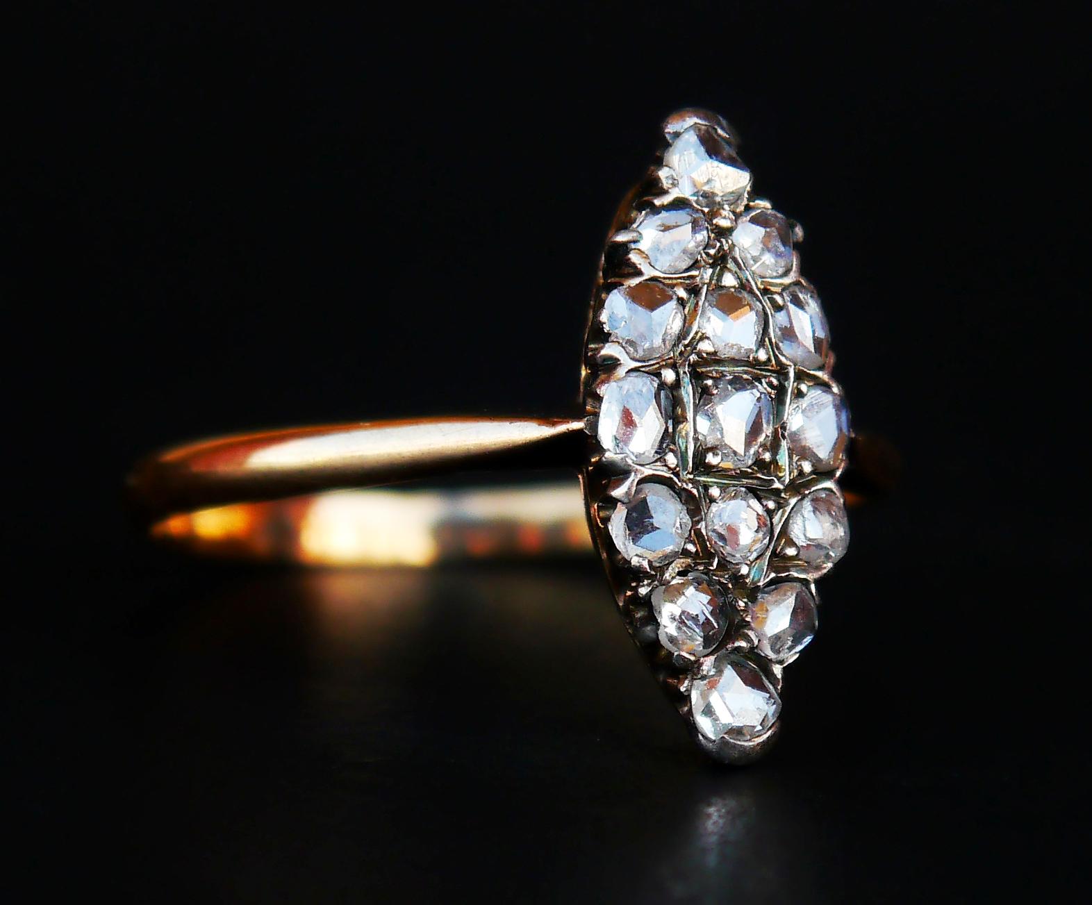 Art Deco 1925 Nordic Ring 1 ctw Diamonds solid 18K Gold Silver Ø 11 US / 3.3gr For Sale