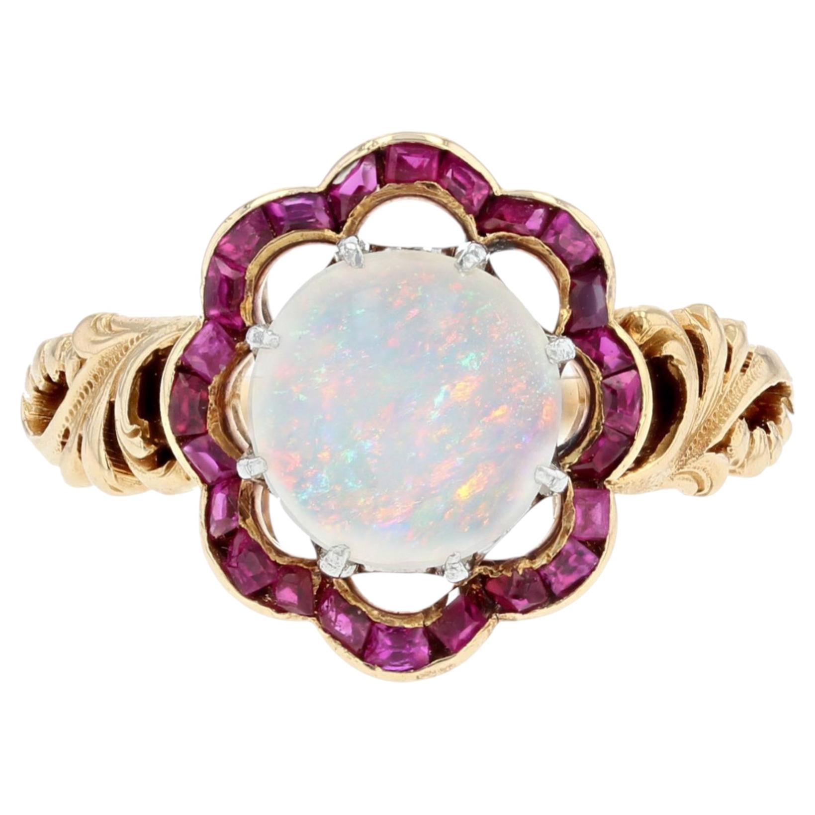 1925 Opal Calibrated Ruby 18 Karat Yellow Gold Ring