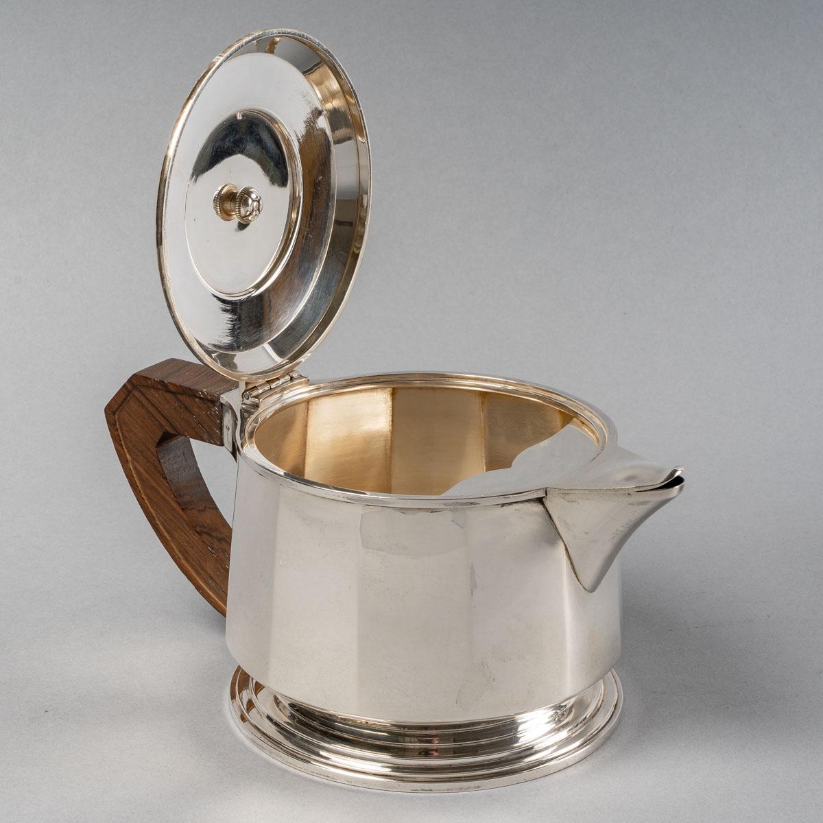 Art Deco 1925 Puiforcat, Tea and Coffee Service in Sterling Silver and Rosewood For Sale
