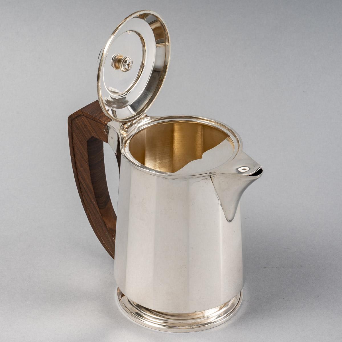 1925 Puiforcat, Tea and Coffee Service in Sterling Silver and Rosewood In Good Condition For Sale In Boulogne Billancourt, FR