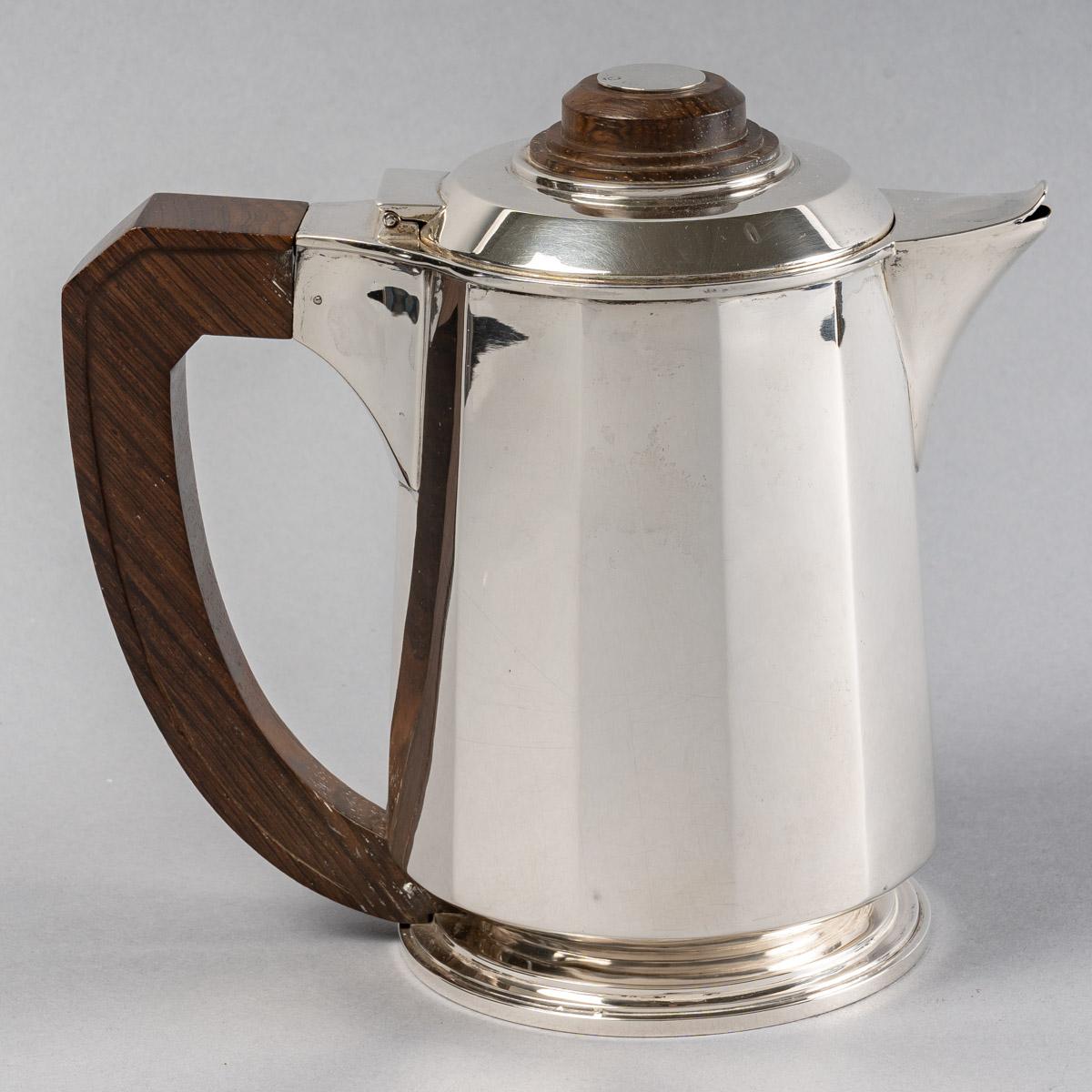 Early 20th Century 1925 Puiforcat, Tea and Coffee Service in Sterling Silver and Rosewood For Sale