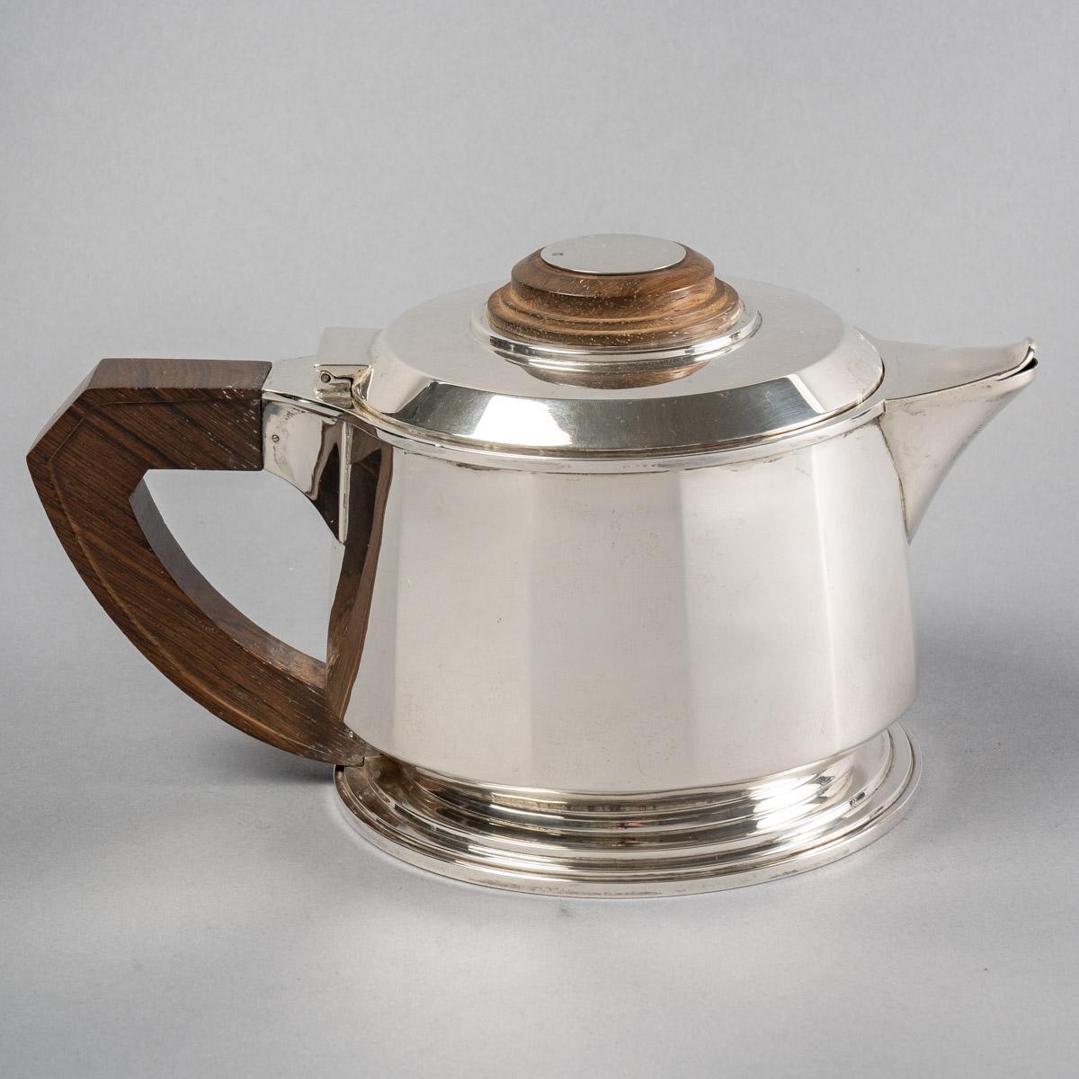 1925 Puiforcat, Tea and Coffee Service in Sterling Silver and Rosewood For Sale 1