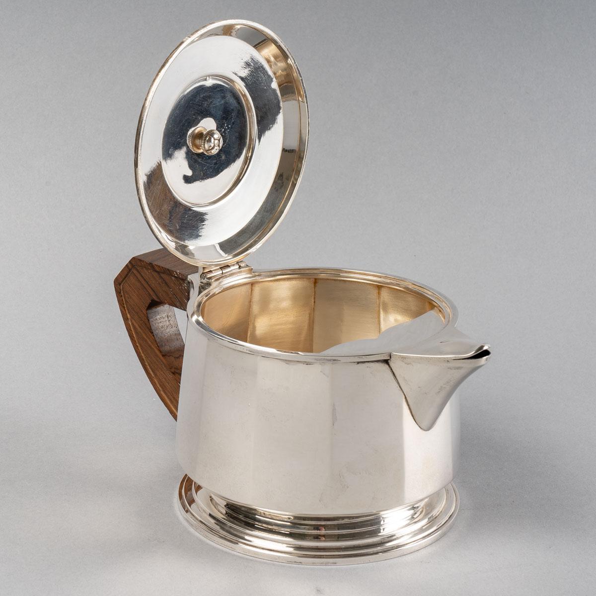 1925 Puiforcat, Tea and Coffee Service in Sterling Silver and Rosewood For Sale 2