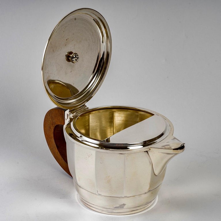 1925 Puiforcat, Tea and Coffee Set in Sterling Silver and Rosewood For Sale 5