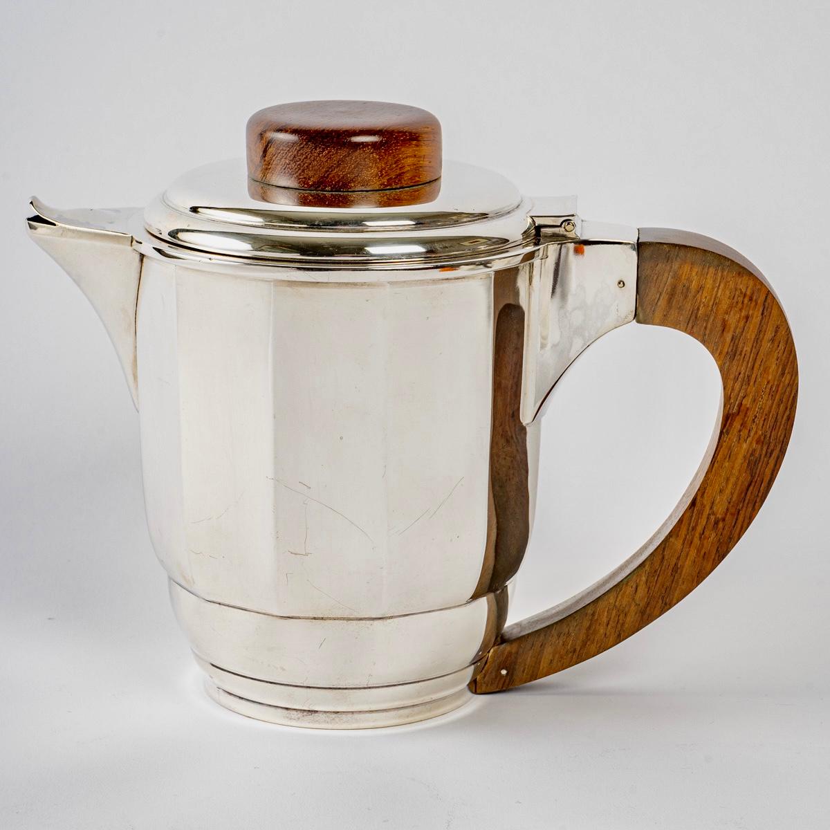 1925 Puiforcat Art Deco Tee- und Kaffeeservice aus Sterling Silber und Palisanderholz im Zustand „Gut“ im Angebot in Boulogne Billancourt, FR