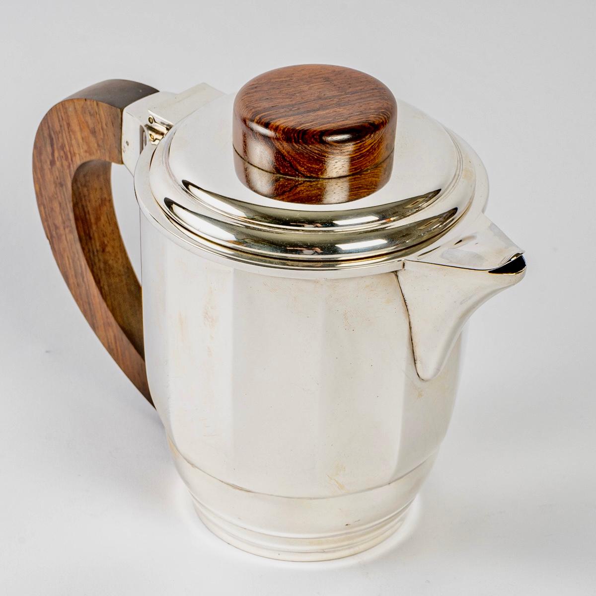 1925 Puiforcat Art Deco Tee- und Kaffeeservice aus Sterling Silber und Palisanderholz (Frühes 20. Jahrhundert) im Angebot