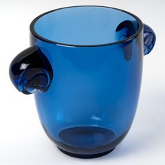 1925 René Lalique Albert Vase in Blue Glass, Falcon Heads