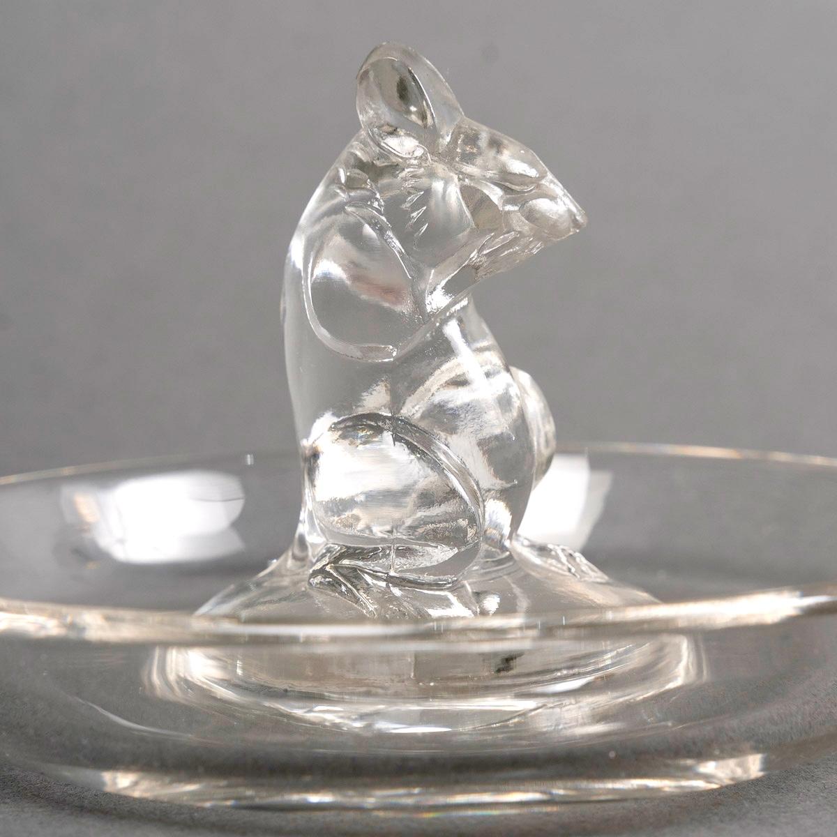 Art Deco 1925 René Lalique Asthray Pintray Souris Mouse Clear Glass