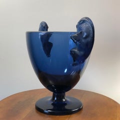 1925 René Lalique Béliers Vase in Dark Blue Glass, Rams