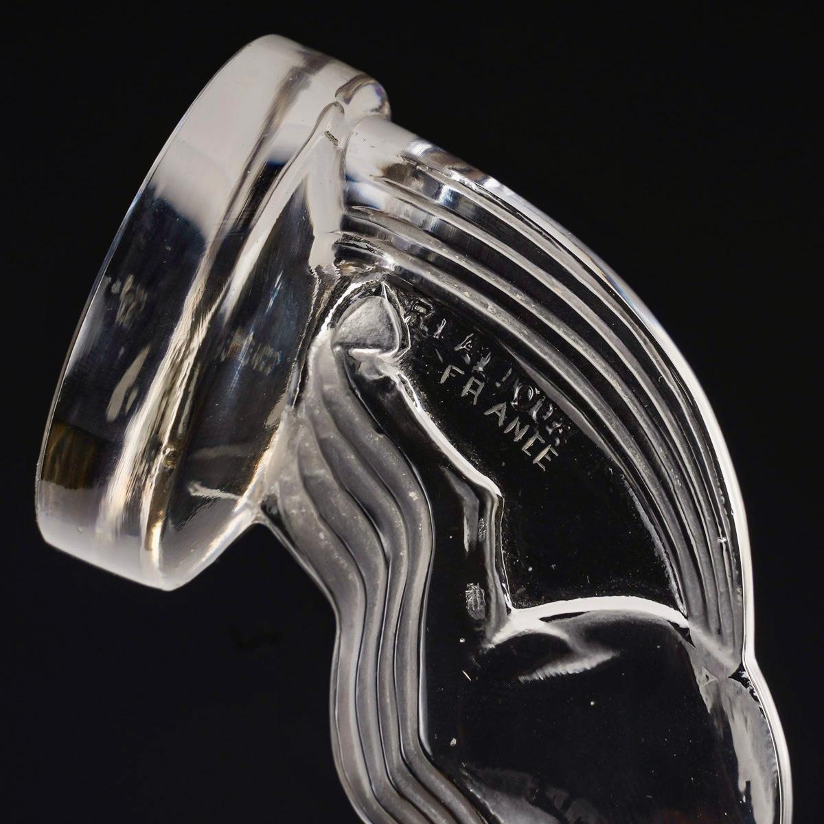 1925 René Lalique Adorno de capucha de mascota de coche Cinq 5 Chevaux Caballos Vidrio Francés en venta