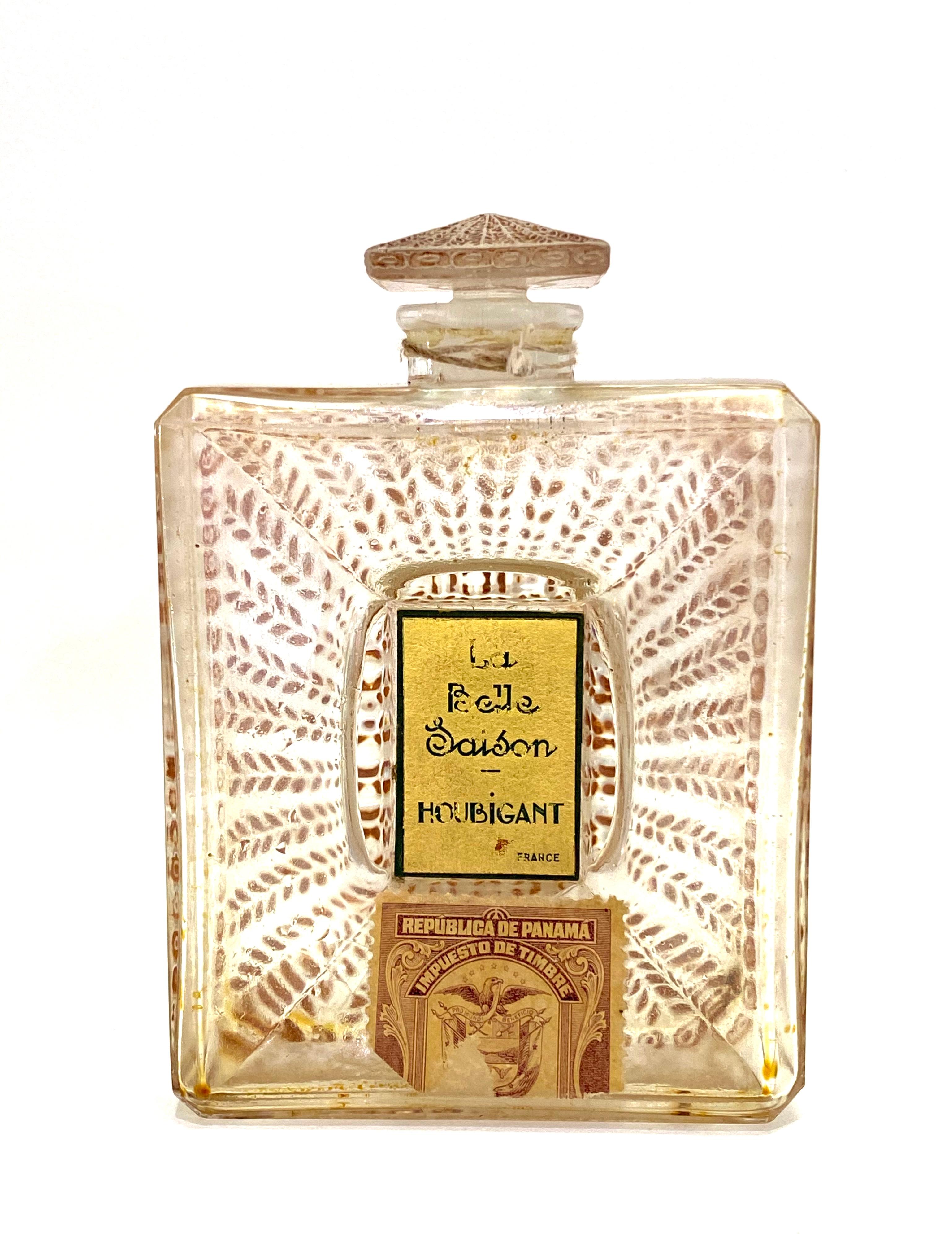 Art Deco 1925 Rene Lalique La Belle Saison Houbigant Perfume Bottle Sepia Stained Glass