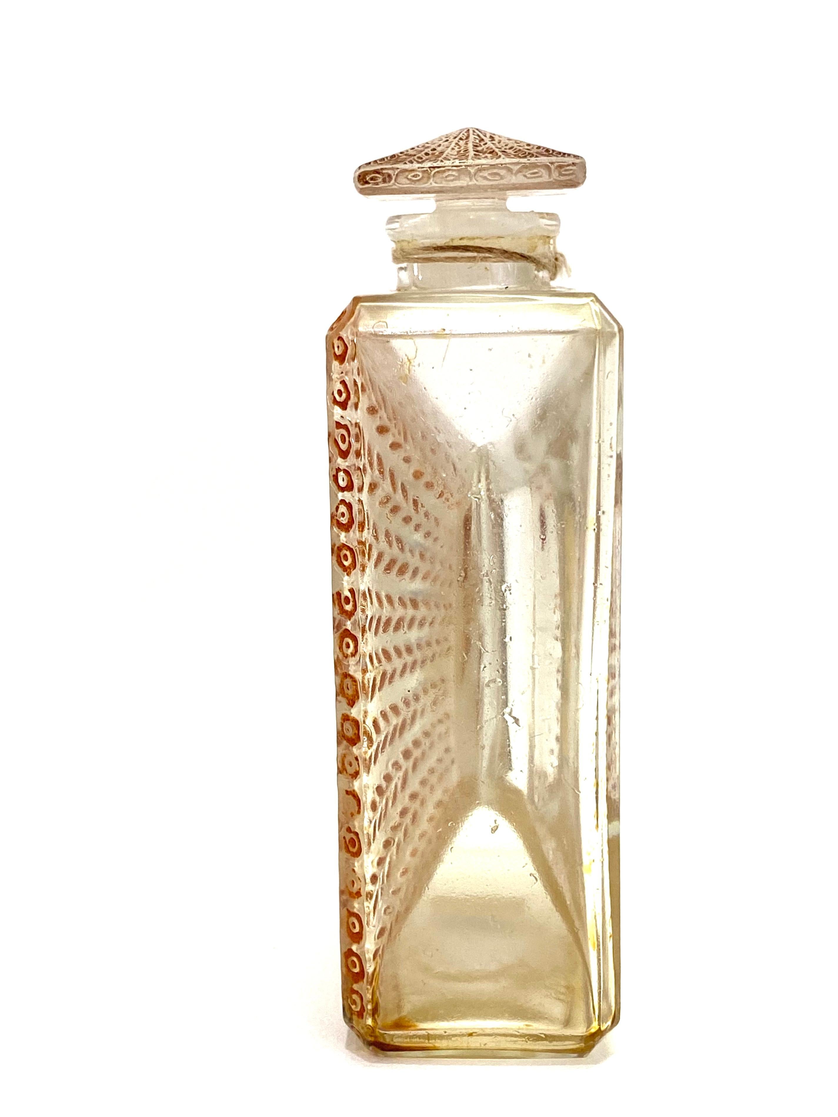 French 1925 Rene Lalique La Belle Saison Houbigant Perfume Bottle Sepia Stained Glass