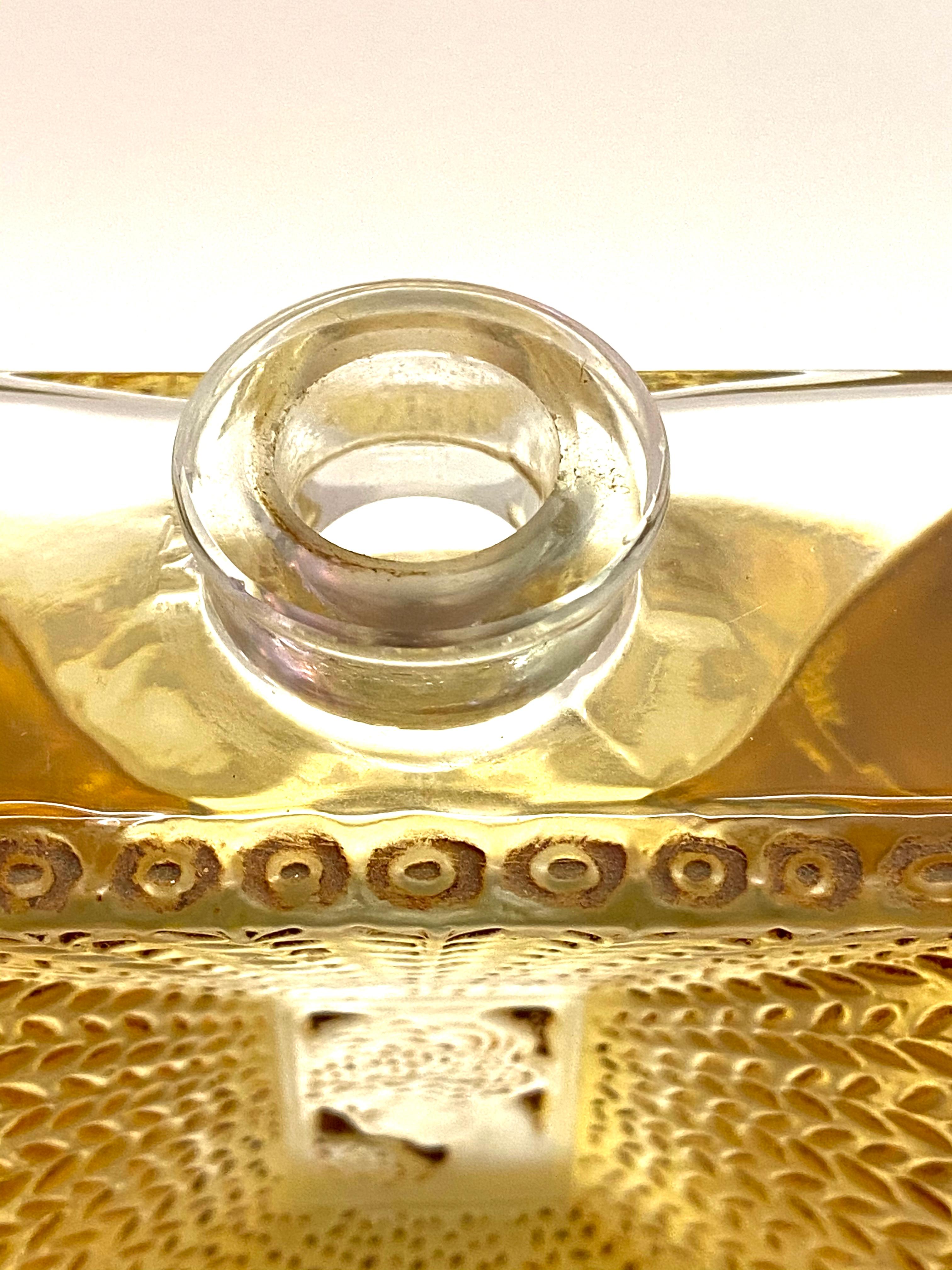 French 1925 Rene Lalique La Belle Saison Houbigant Perfume Bottle Sepia Stained Glass