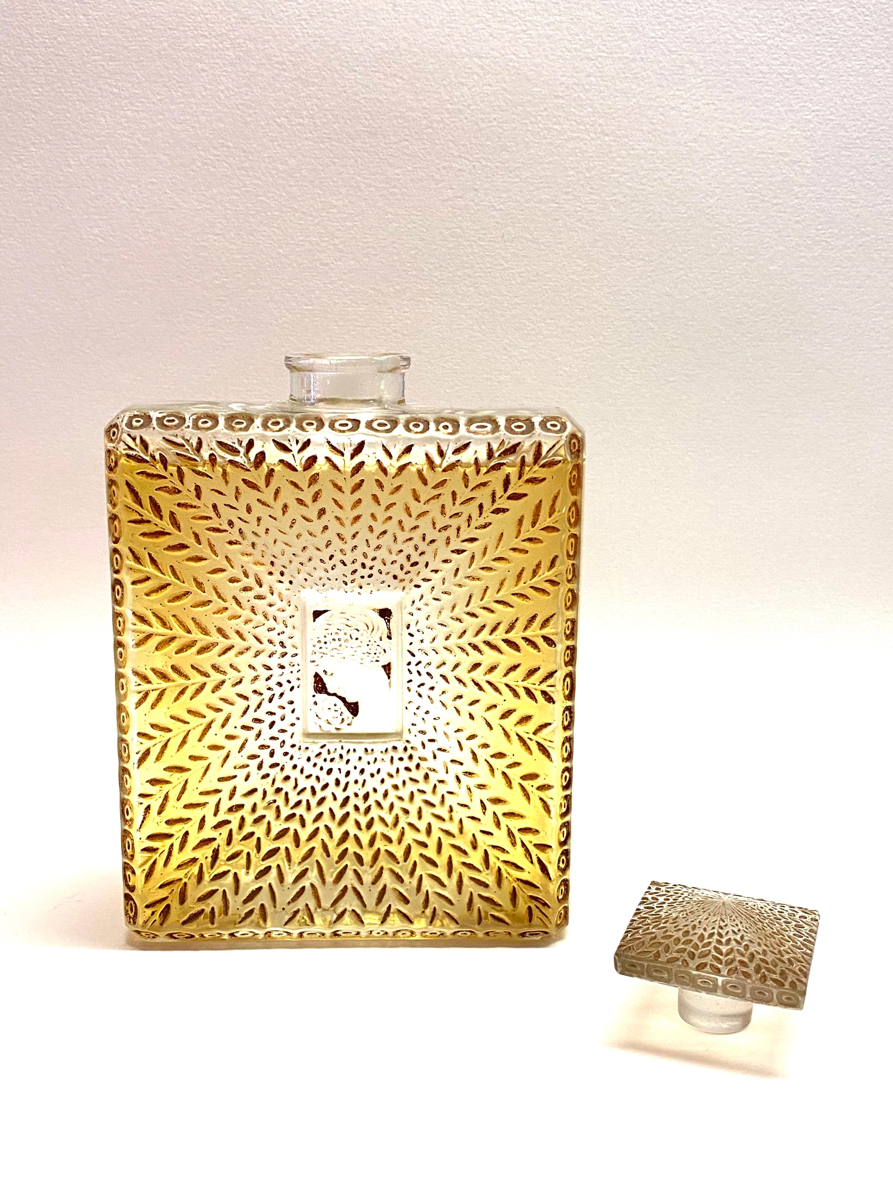 Molded 1925 Rene Lalique La Belle Saison Houbigant Perfume Bottle Sepia Stained Glass