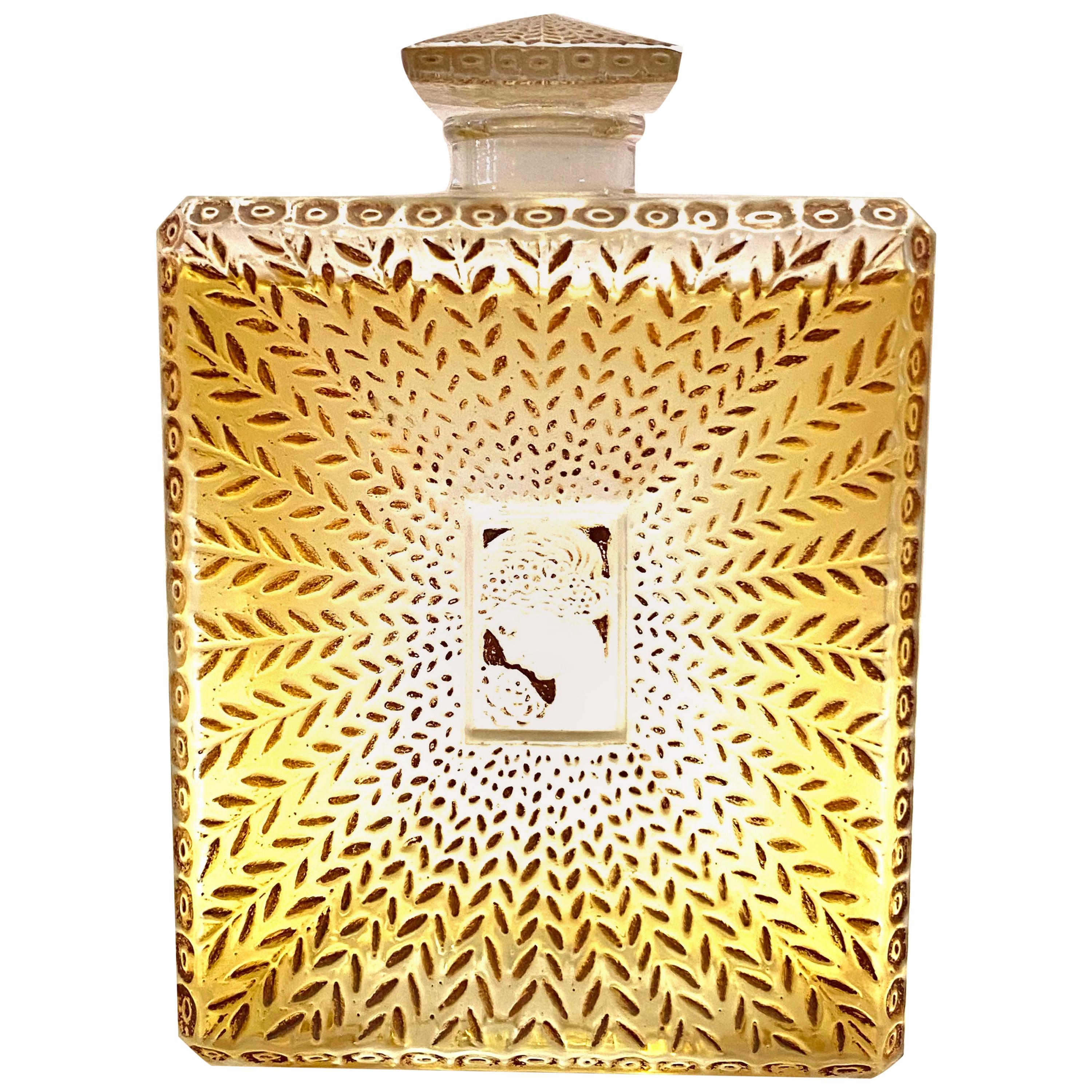 1925 Rene Lalique La Belle Saison Houbigant Perfume Bottle Sepia Stained Glass