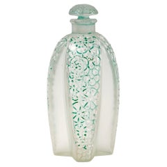 1925 René Lalique, Perfume Bottle Toutes Les Fleurs Frosted Glass Green Patina