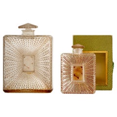 1925 René Lalique Perfume Bottles La Belle Saison Glass Sepia Patina Houbigant 