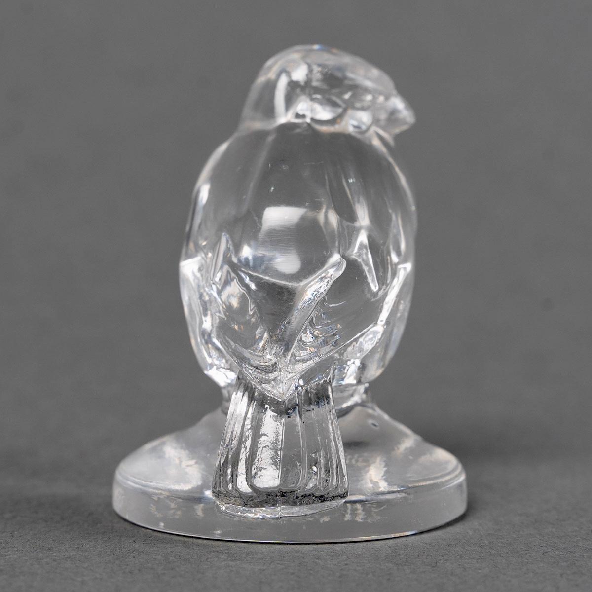 Molded 1925 René Lalique Seal Stamp Moineau Sparrow Clear Glass For Sale