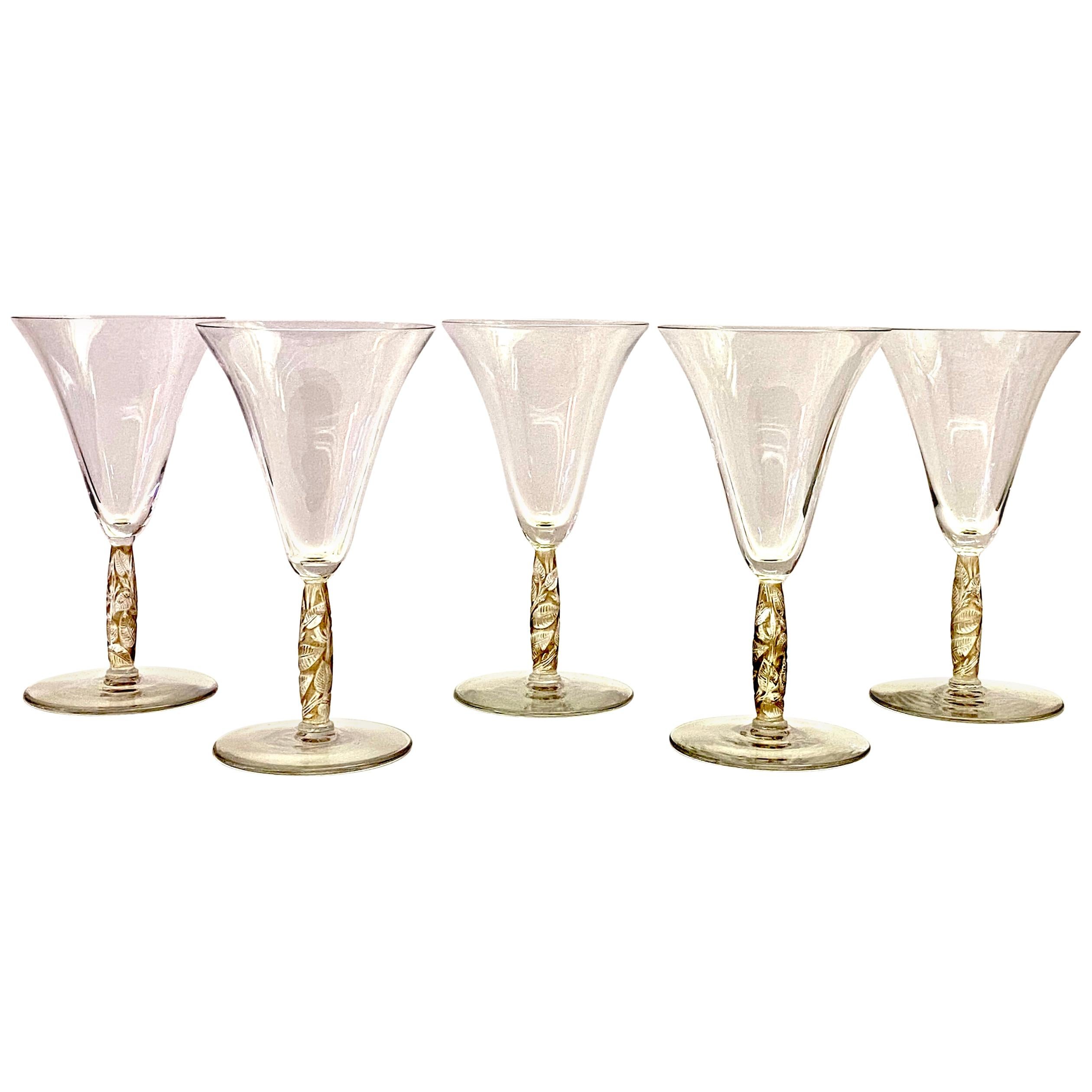 1925 René Lalique Set of 5 Pieces Glasses Logelbach Sepia Patina