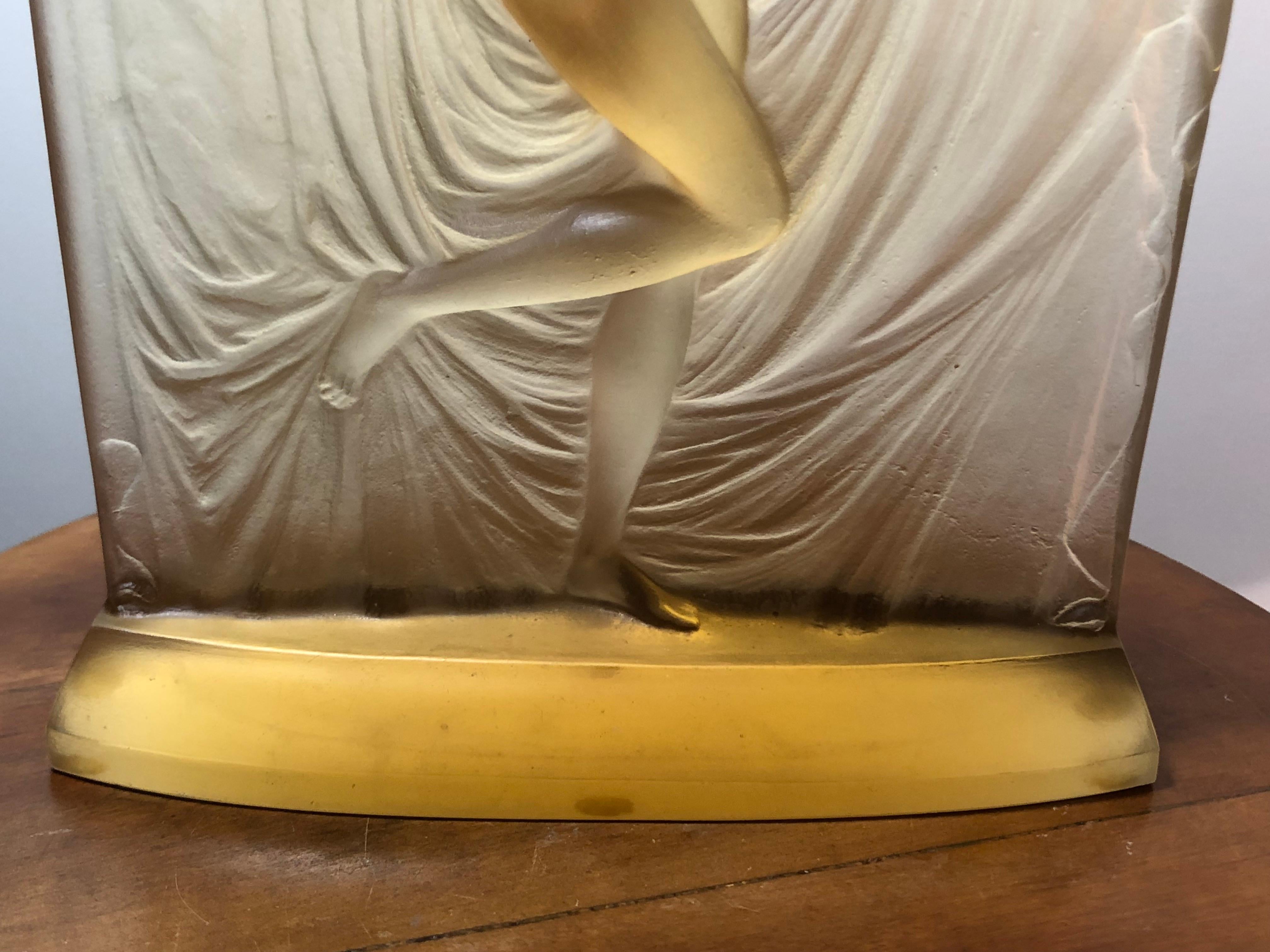 Molded 1925 René Lalique Suzanne Statuette Yellow Glass, Woman Statue