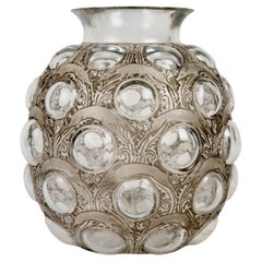 Antique 1925 René Lalique Vase Antilopes Glass with Grey Patina