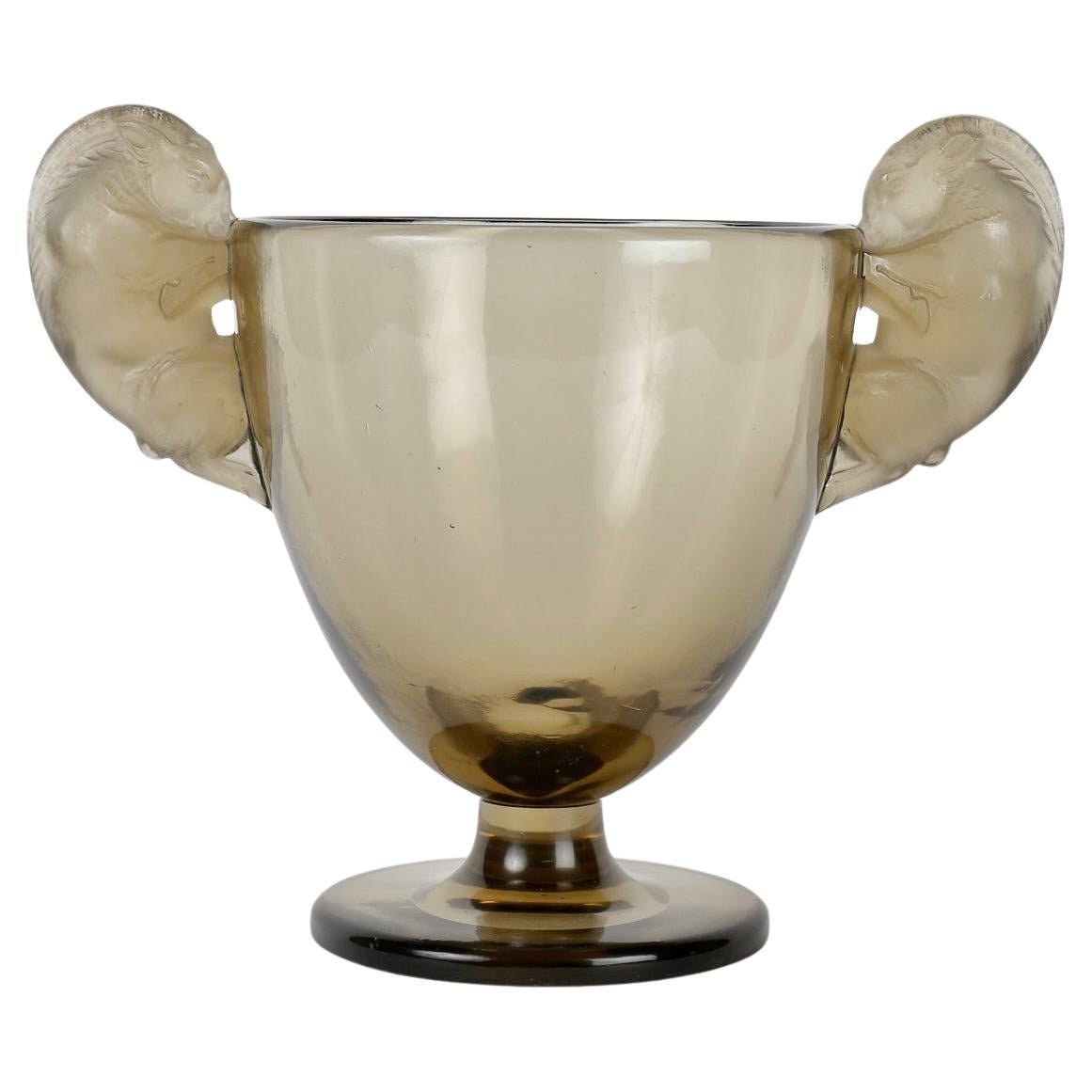 1925 Rene Lalique - Vase Beliers Vase Smoked Topaz Grey Glass For Sale