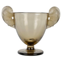 Antique 1925 Rene Lalique - Vase Beliers Vase Smoked Topaz Grey Glass
