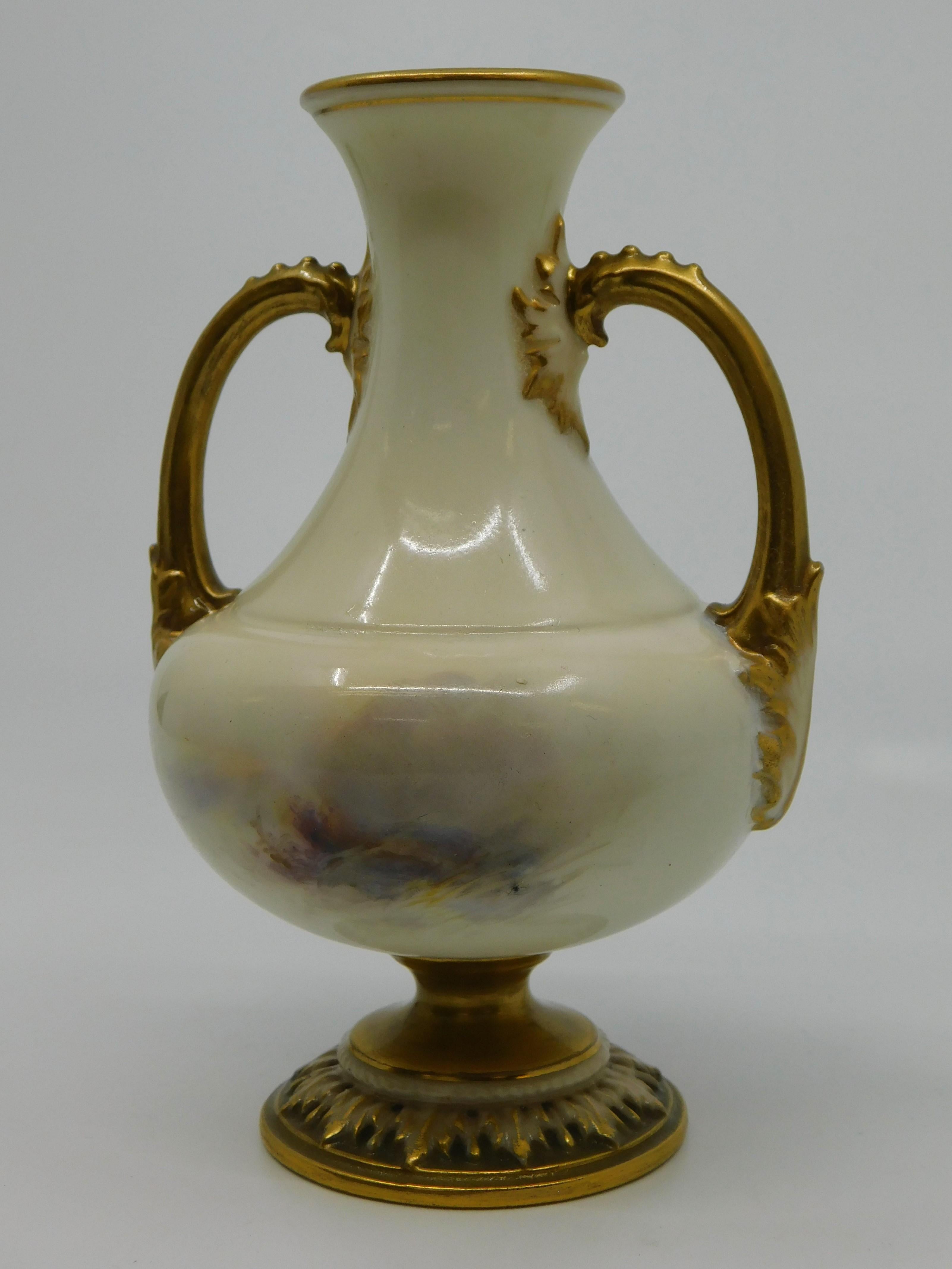 Porcelain 1925 Royal Worcester Harry Stinton Hand Painted Highland Cattle Vase