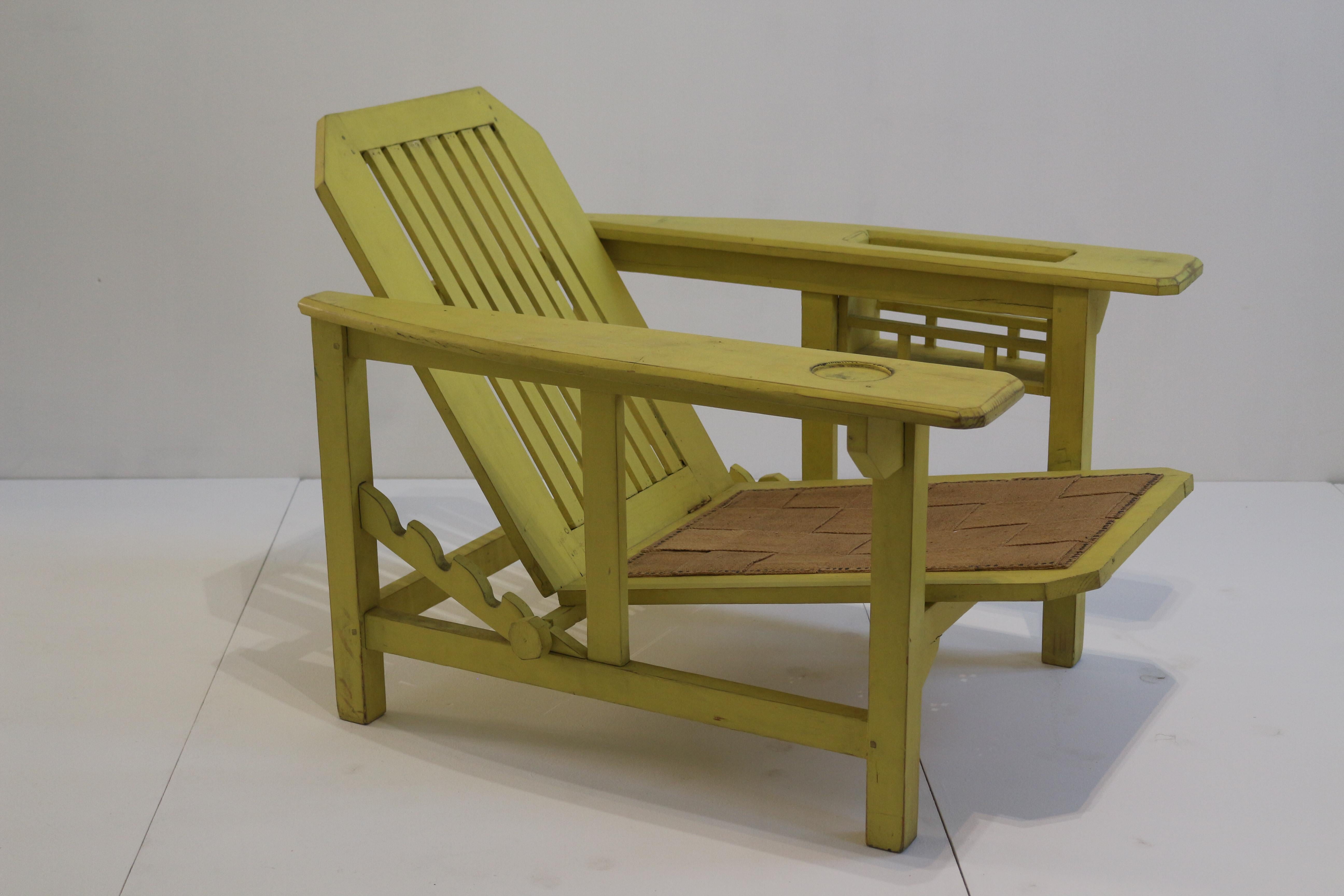 Foldable garden furniture in green and cream white lacquered wood including a pair of armchairs

square structure in openwork yellow lacquered wood / rack system for tilting the backrest with wide armrests / Dariel stone slabs


Biography: