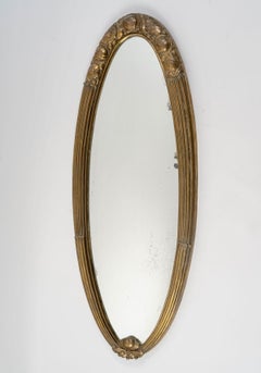 1925 Sue et Mare - Specchio ovale in stile Art Déco con fiori in bronzo dorato