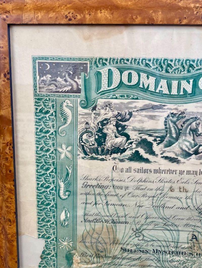 Neoclassical Revival 1925 US Navy Sailor's Certificate for 
