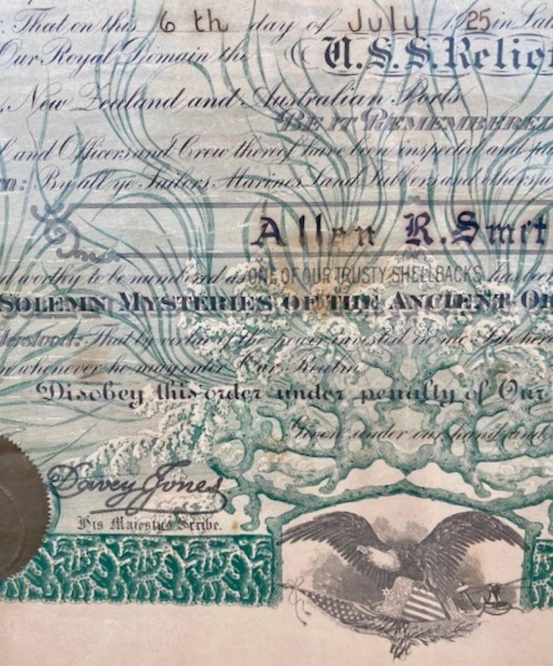 Early 20th Century 1925 US Navy Sailor's Certificate for 