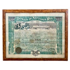 1925 Certificado de marinero de la marina estadounidense para el "Domaine Neptunes Rex"