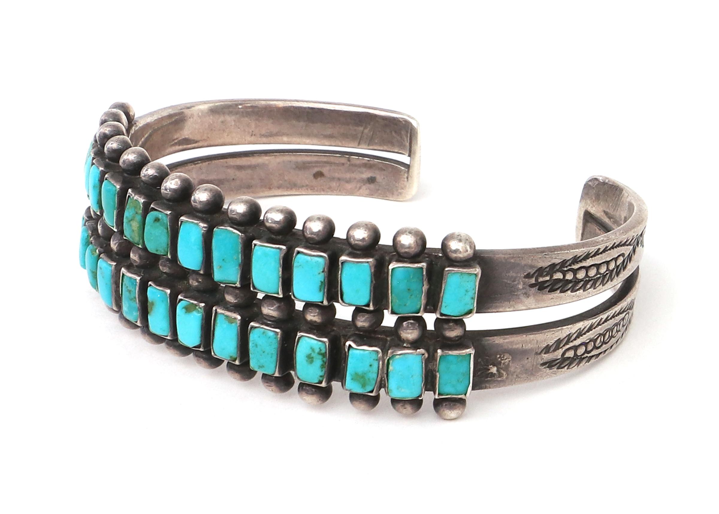 Silver 1925 Zuni Sleeping Beauty Turquoise Bracelet, Trading Post Era Southwest Jewerly