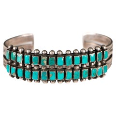 Zuni Bracelet en turquoise Sleeping Beauty de 1925, Trading Post Era Southwest Jewerly