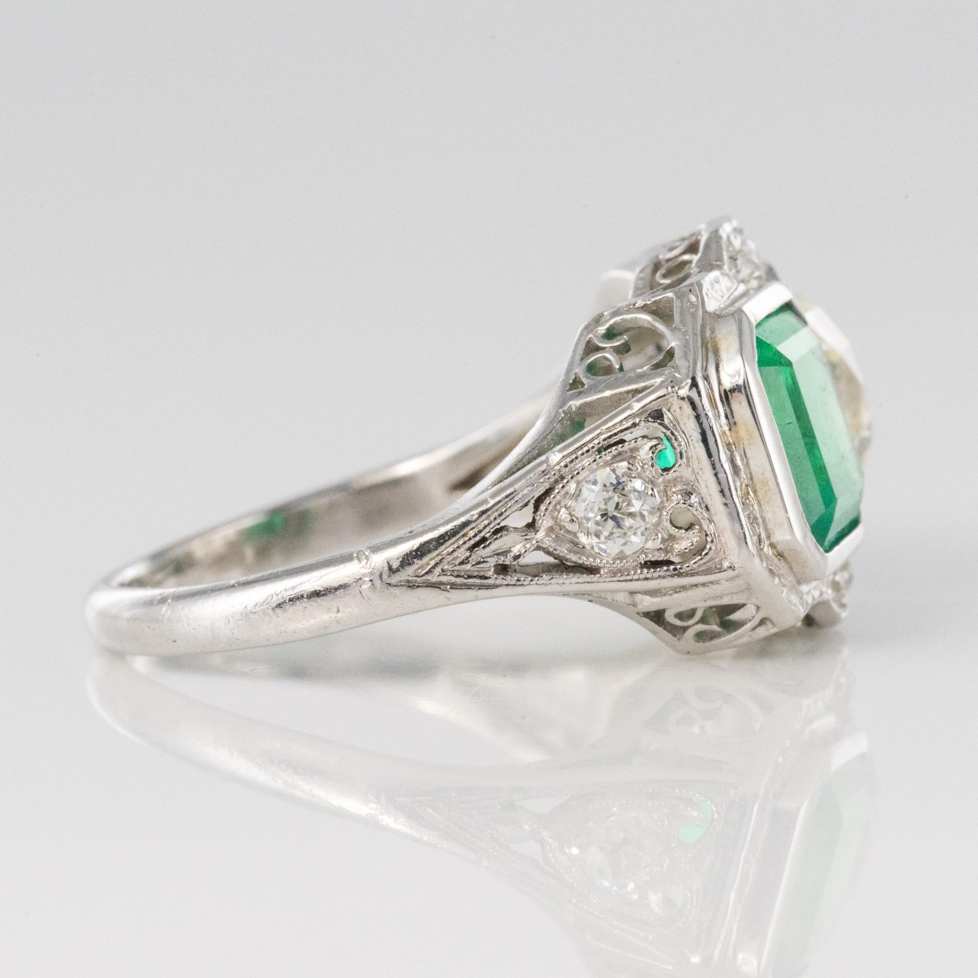 1925s Art Deco 2 Carat Emeralds 2.20 Carat Diamonds Platinum Ring For Sale 5