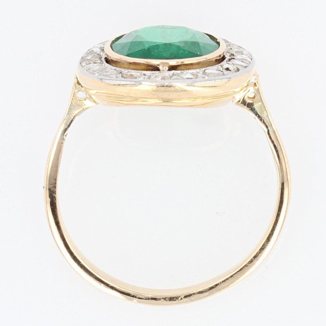 1925s Art Deco 3.14 Carat Emerald Diamonds 18 Karat Yellow Gold Oval Ring 8